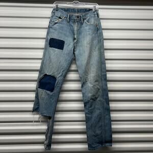 VTG 60s Distressed Wrangler blue straight leg jeans with patches
